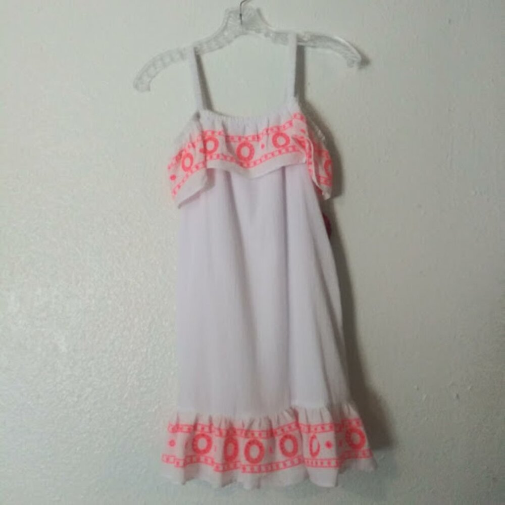 Emily West girls size 12 white with corral embroidered detail dress